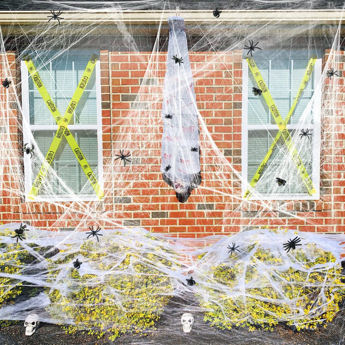 1400 sqft Halloween Spider Webs Decorations with 150 Extra Fake Spiders, Super Stretchy Cobwebs ...