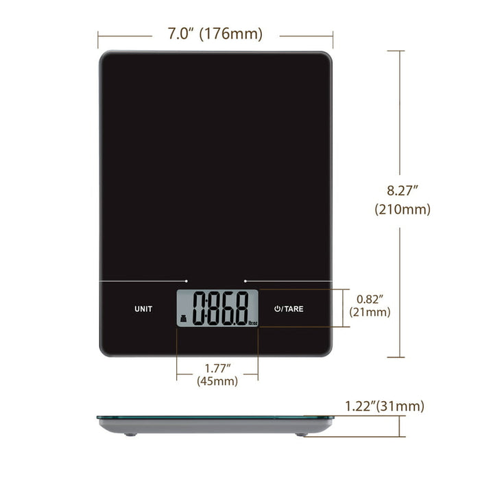 Mainstays Slim Digital Kitchen Scale, Food Scale with Tempered Glass Platform, Black