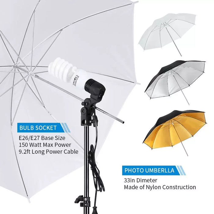 Video Photo Studio Photography Lighting Kit 3 X Backdrops 5 X Umbrella Stand Set