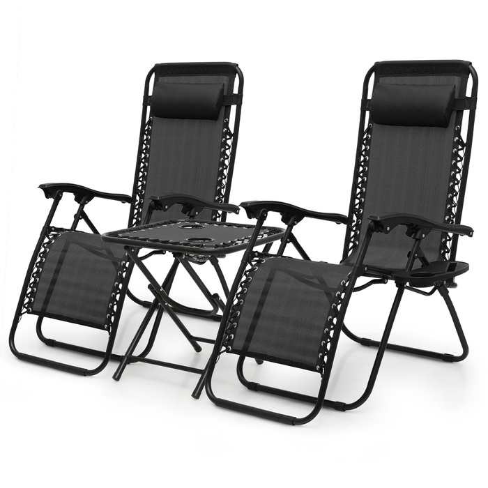 3 Piece Zero Gravity Chair Patio Chaise Lounge Adjustable Chairs Recliner Yard