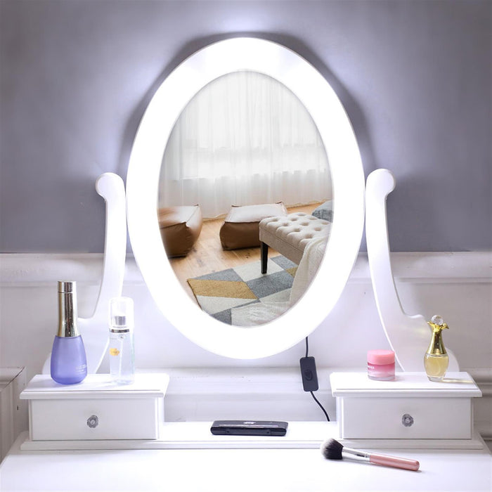 Vanity Makeup Dressing Table Set w/Stool 5 Drawer & Mirror Wood Desk White
