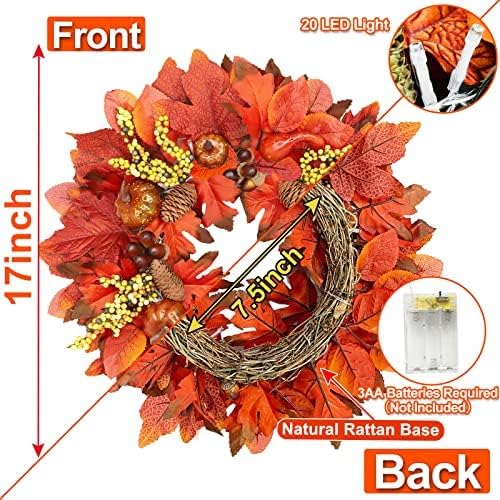 Prelit Fall Wreath 20 Lights with Timer Front Door Decoration