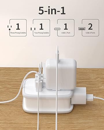 2 Pack Power Strip with USB C Ports, 2 Outlets 3 USB Ports, NTONPOWER Small Power Strip with 3ft Short Extension Cord Retractable, Compact Size for Travel Home Office Hotel Cruise Essentials, White