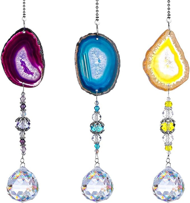 3 pieces Decorative Suncatchers Hanging 30mm Crystal Ball with Agate Slices