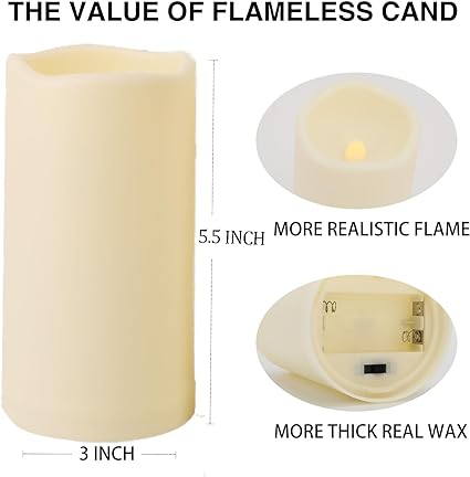 2 Pack Outdoor Waterproof plastic flameless Candles with Remote Control and Timer, LED Flickering Battery Operated electric Pillar Candles