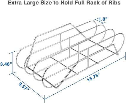 Extra Long Stainless Steel Rib Rack for Smoking and Grilling, Holds up to 3 Full Racks of Ribs, Fits 18” or Larger Gas Smoker or Charcoal Grill