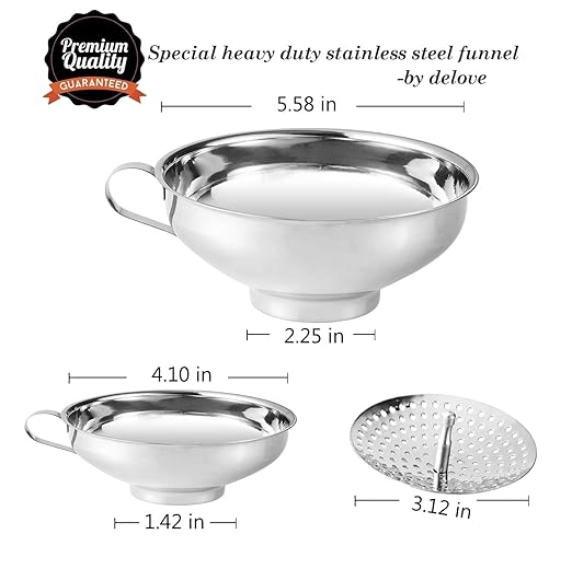 Delove Canning Funnel with Strainer for Wide and Regular Mason Jars - Wide-Mouth Funnels for Kit...