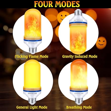 LED Flame Light Bulbs, 4 Modes Flickering Light Bulbs, E26 Base Fire Flame Bulb, Halloween, Christmas Party Porch Outdoor and Indoor Home Decorations(Yellow, 2 Pack)