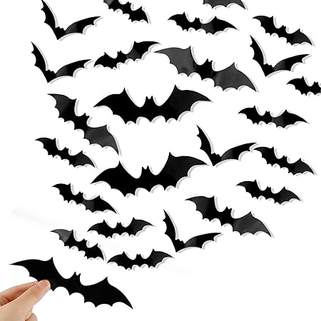 Bats Wall Decor,120 Pcs 3D Bat Halloween Decoration Stickers for Home Decor 4 Sizes Waterproof Black Spooky Bats for Room Décor