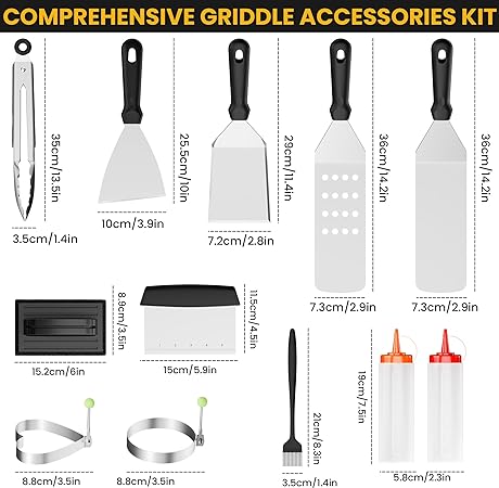 Griddle Accessories Kit, Flat Top Grill Accessories Set for Blackstone and Camp Chef, Grill Spatula Set
