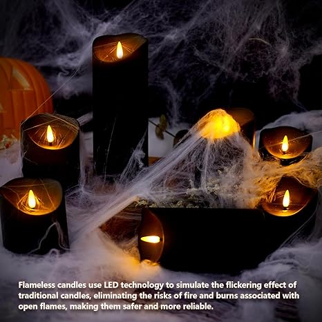 Flameless Candles with Remote, Battery Operated Flickering Flameless Candles, LED Candles with Timer 2/4/6/8H, with Realistic LED Candles Set of 9 (D3 x H 3" 4" 5" 6" 7") (Black)