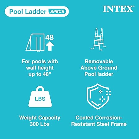 Intex Steel Frame above Ground Swimming Pool Entry/Exit Ladder for 48" High Wall Pools, 300 Pound Capacity, Accessory Only, Pool Not Included