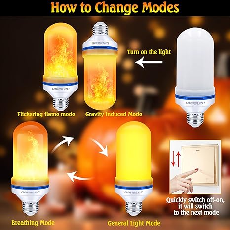 LED Flame Light Bulbs, 4 Modes Flickering Light Bulbs, E26 Base Fire Flame Bulb, Halloween, Christmas Party Porch Outdoor and Indoor Home Decorations(Yellow, 2 Pack)