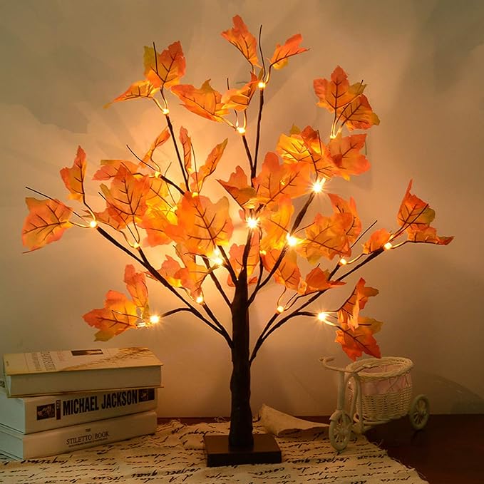 Artificial Fall Lighted Maple Tree 24 LED Thanksgiving Decorations Battery Operated