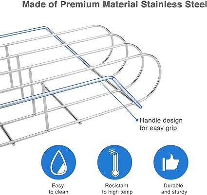 Extra Long Stainless Steel Rib Rack for Smoking and Grilling, Holds up to 3 Full Racks of Ribs, Fits 18” or Larger Gas Smoker or Charcoal Grill