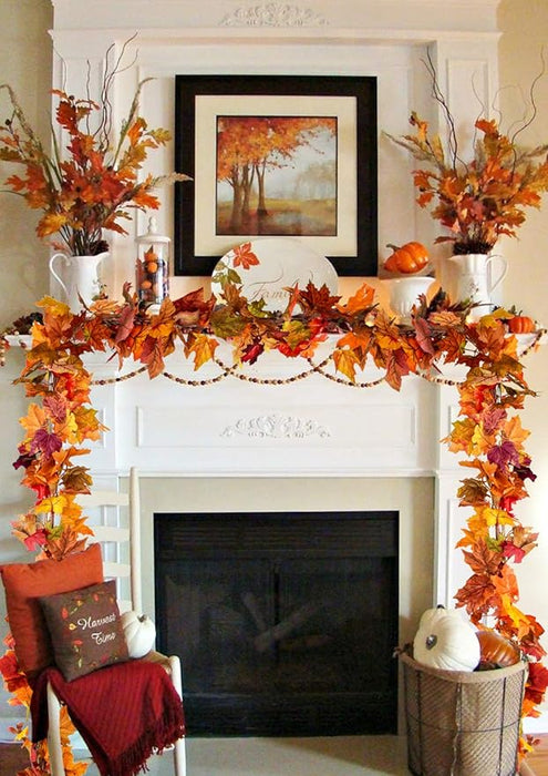 DearHouse 2 Pack Fall Garland Maple Leaf, 5.9Ft/Piece Hanging Vine Garland Artificial