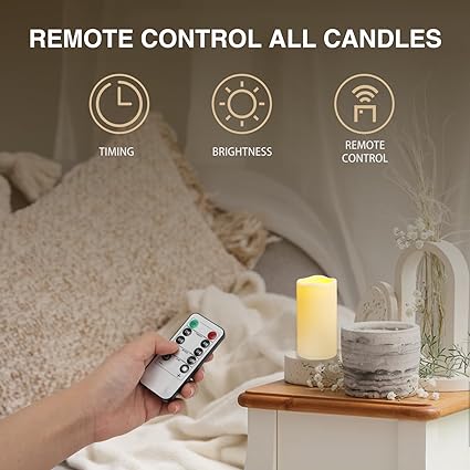 2 Pack Outdoor Waterproof plastic flameless Candles with Remote Control and Timer, LED Flickering Battery Operated electric Pillar Candles