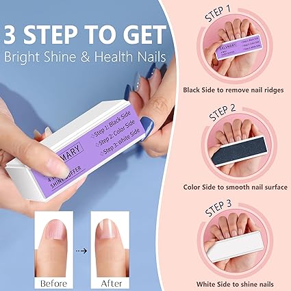 Nail Shine Buffer Block Kit - All in One 4 Way Shiny Buffer Nail Shiner Polisher Buffing Smoothing Blocks for Natural Nails 4Pcs