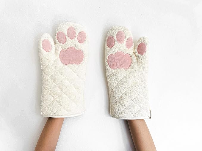 Cricket & Junebug Oven Mitts Cat Paws - White and Pink