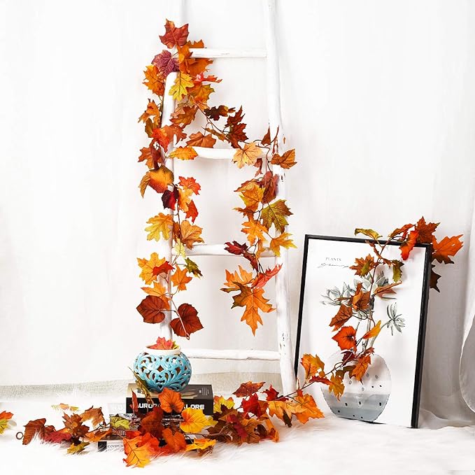 DearHouse 2 Pack Fall Garland Maple Leaf, 5.9Ft/Piece Hanging Vine Garland Artificial