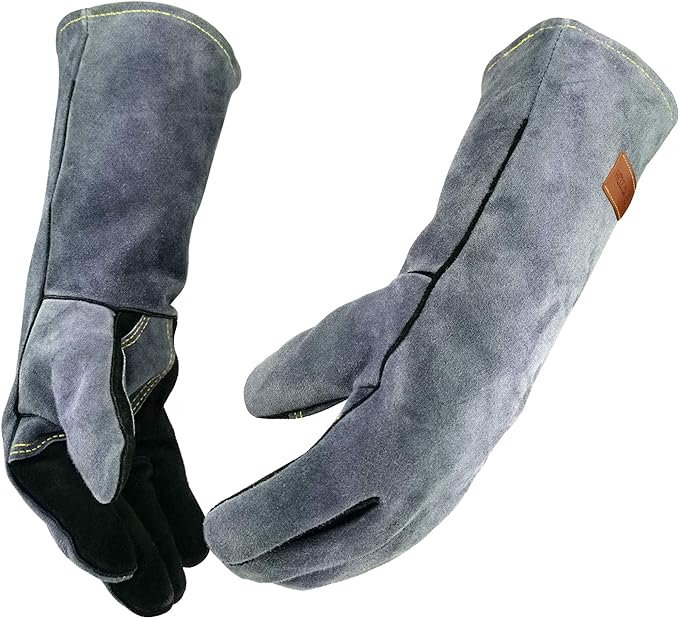 Leather Forge Welding Gloves, Heat/Fire Resistant,Mitts for BBQ, Fireplace