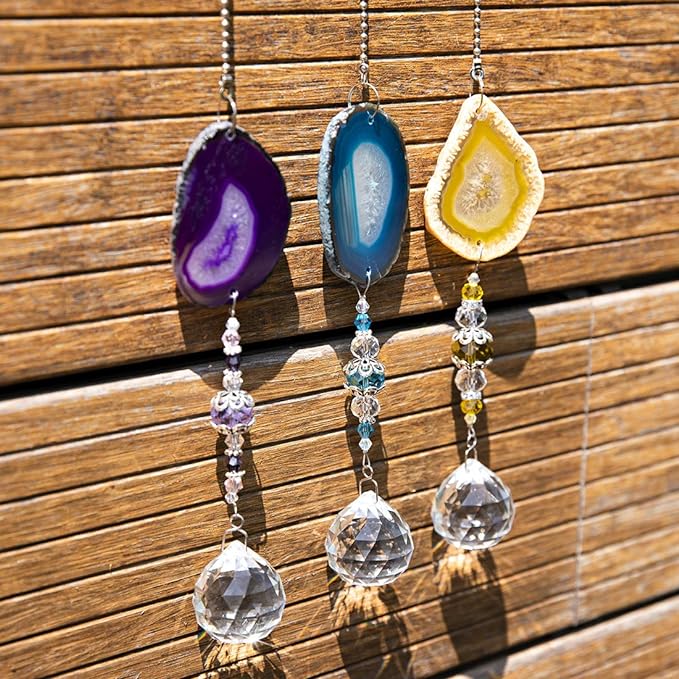 3 pieces Decorative Suncatchers Hanging 30mm Crystal Ball with Agate Slices