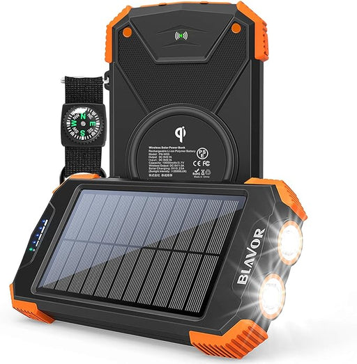 Solar Power Bank, Qi Portable Charger 10,000mAh External Battery Pack