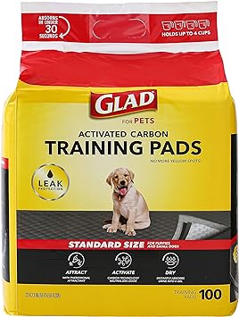 Glad for Pets Black Charcoal Training Pads for Dogs, 23" x 23" - Super Absorbent & Odor Neutralizing Dog Potty Pads, Leak-Resistant Puppy Pee Pads, Pheromone Attractant for Easy Training, Pack of 100