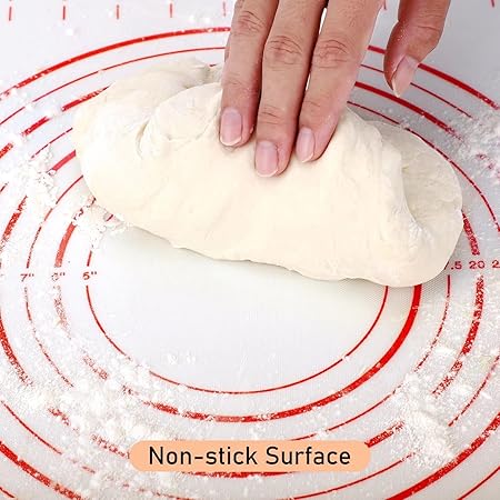 17.5" Rolling Pin with Silicone Baking Mat Extra Large for Fondant, Rolling Dough, Pie Crust, Pizza and Cookies 16" x 24" Pastry Mat and French Stainless Steel Rolling Pin for Baking