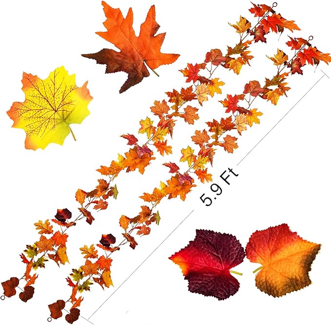 DearHouse 2 Pack Fall Garland Maple Leaf, 5.9Ft/Piece Hanging Vine Garland Artificial