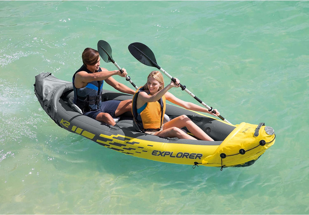 Intex Explorer K2 Kayak, 2-Person Inflatable Kayak Set with Aluminum Oars and High Output Air Pump