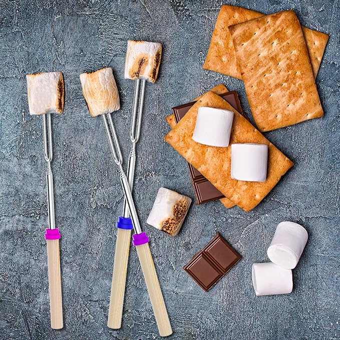 Totoose Extendable Marshmallow Roasting Sticks - Set of 8 Telescoping Smores Skewers