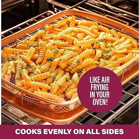 Gotham Steel Air Fryer Basket for Convection Oven, 2 Piece Nonstick Copper Crisper Tray 16.5” x 12.5”