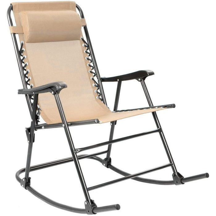 Devoko Zero Gravity Rocking Chair with Headrest Pillow Folding Recliner Foldable Lounge Chair, Beige