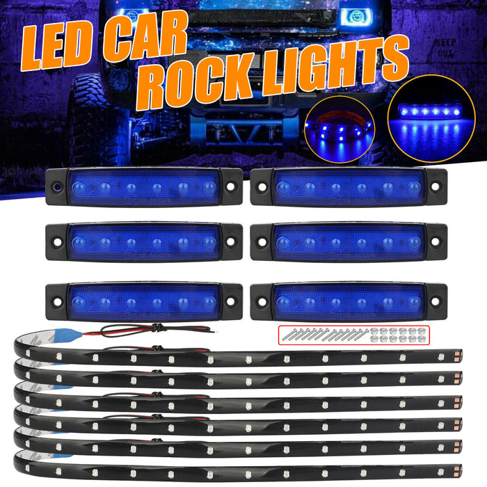 12Pcs Blue LED Rock Strip Underbody Wheel Light for Offroad Truck Boat Car ATV