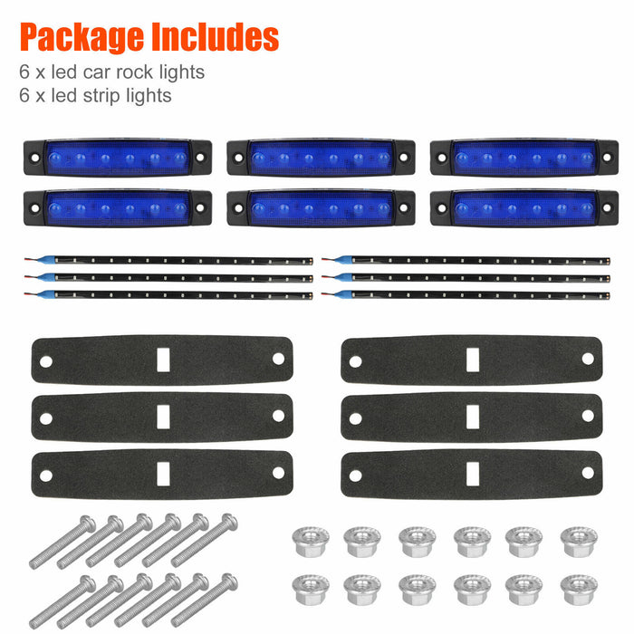 12Pcs Blue LED Rock Strip Underbody Wheel Light for Offroad Truck Boat Car ATV