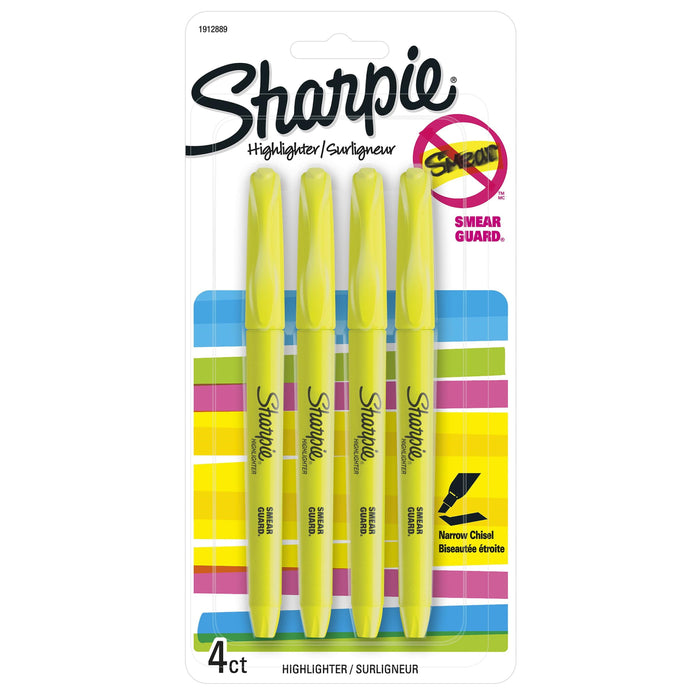 Sharpie Pocket Highlighters, Chisel Tip, Fluorescent Yellow, 4 Count