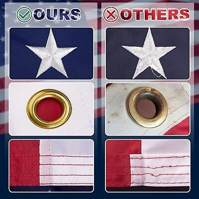3'x5' ft American Flag Sewn Stripes Embroidered Stars Brass Grommets