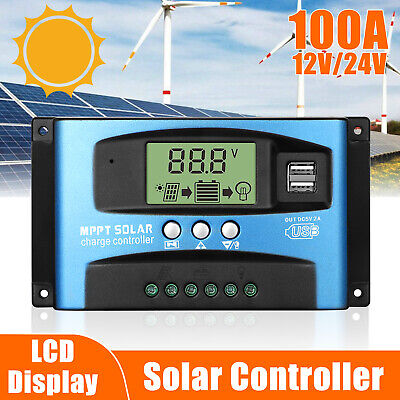 100A MPPT Solar Panel Regulator Charge Controller 12V/24V Auto Focus Tracking US