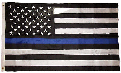 Thin Blue Line American Flag Police With Embroidered Stars and Sewn Stripes 3x5