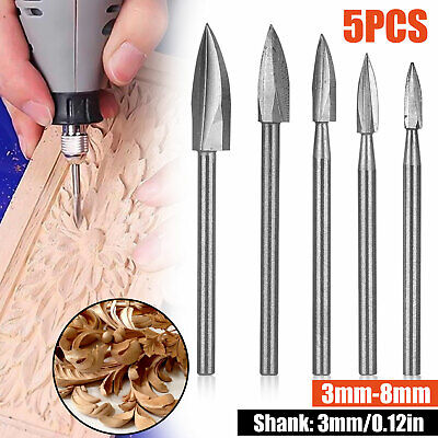 5 Pieces Wood Carving Engraving Drill Bits Set Milling Cutter For Dremel Rotary Tool