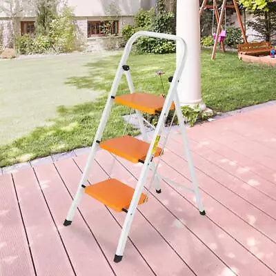 3 Step Ladder Folding Step Stool Steel Anti-Slip For Household Office Use 330lbs