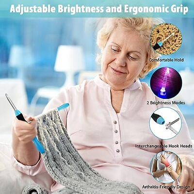 Light Up Crochet Hooks - Crochet Kit for Beginners Ergonomic Soft Grip Rechar...
