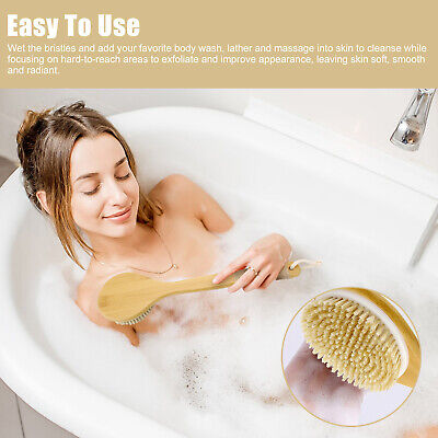 Bath Body Brush Soft Bristles Shower Back Scrubber Exfoliate Long Handle W/ Rope