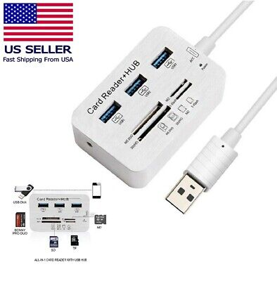 Aluminum 3 Port USB 3.0 Hub MS SD M2 TF Multi-In-1 Memory Card Reader Adapter