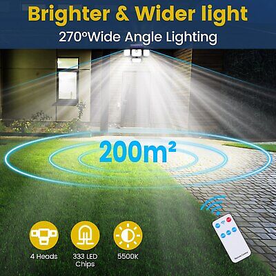 333 LED Solar Lights Outdoor 3000LM Waterproof Motion Sensor Security Wall Lamp