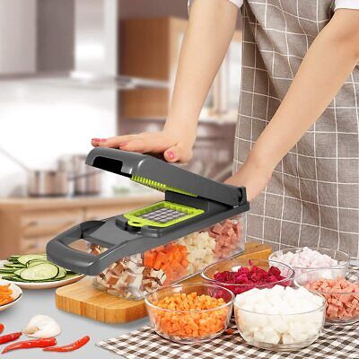 12 in 1 Vegetable Chopper Cutter Spiralizer Mandolin Slicer Grater W/ Container