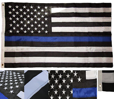 Thin Blue Line American Flag Police With Embroidered Stars and Sewn Stripes 3x5