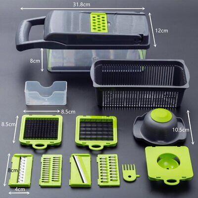 12 in 1 Vegetable Chopper Cutter Spiralizer Mandolin Slicer Grater W/ Container