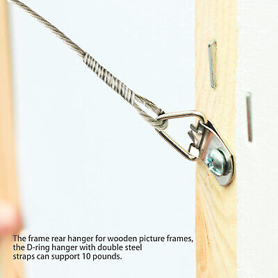 50 Pieces Metal D Ring Picture Frame Hangers with Screws Photo Hanging Hooks Kit